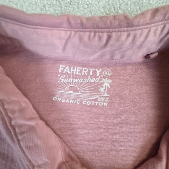 Faherty Sunwashed Organic Cotton Polo Shirt Mens XL Pink Slub Pocket Lightweight - Picture 5 of 9